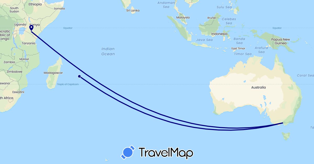 TravelMap itinerary: driving in Australia, Kenya, Mauritius (Africa, Oceania)